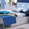 MK-4600-BL. Кровать детская Bambino 1.2x2 м с двумя ящиками (216х128х98), МДФ, цвет: Синий-белый