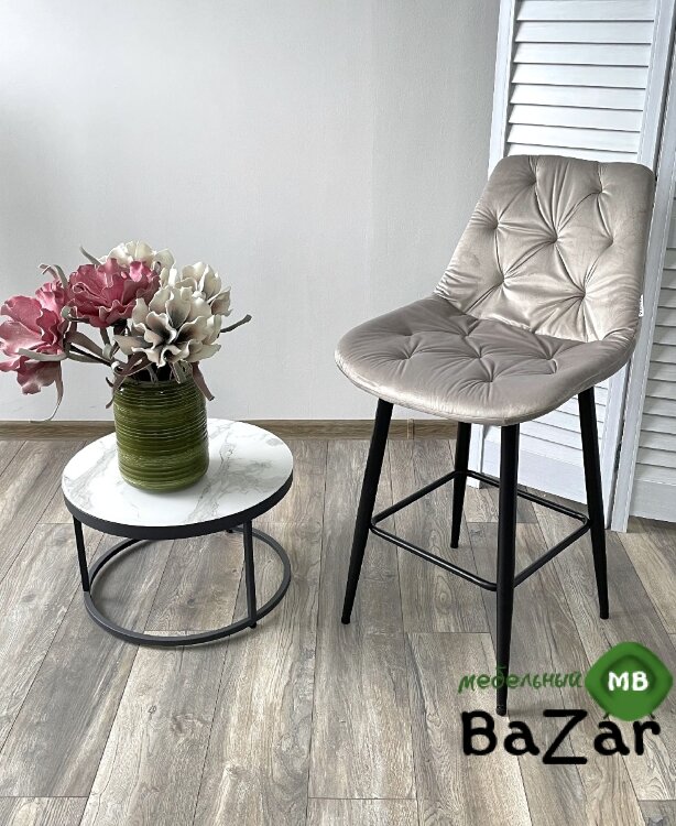 Полубарный стул YAM G062-37 светло-серый, велюр (H=65cm)