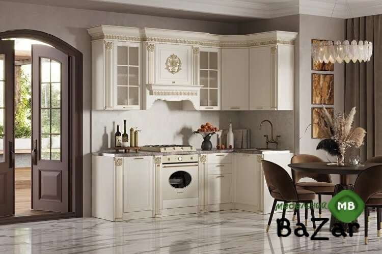 Кухня "Валенсия" 2,55*1,2 угловая АЙВОРИ