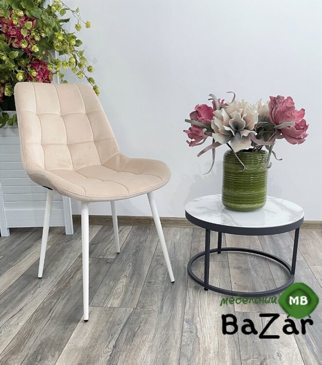 Стул ХОФМАН, цвет H-06 Бежевый, велюр / белый каркас Стул ХОФМАН, цвет H-06 Бежевый, велюр / белый каркас