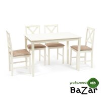 Обеденный комплект Хадсон (стол + 4 стула) ivory white (слоновая кость)