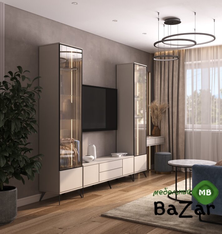  Гостиная и  Спальня модульная «Бланкет» (МДФ, Эмаль Сатин) 