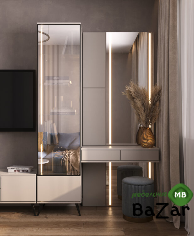  Гостиная и  Спальня модульная «Бланкет» (МДФ, Эмаль Сатин) 