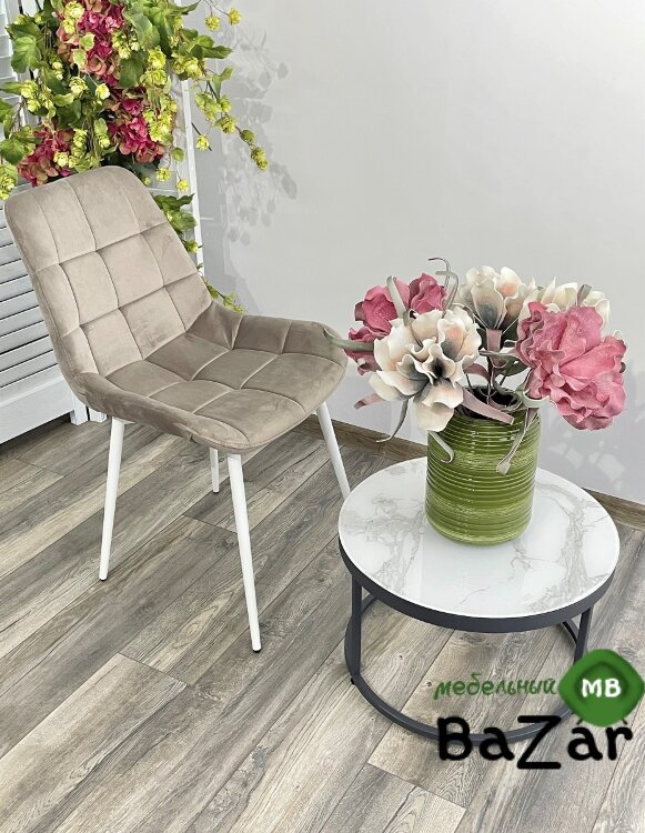 Стул ХОФМАН, цвет светло-коричневый #H61, велюр / белый каркас Стул ХОФМАН, цвет светло-коричневый #H61, велюр / белый каркас