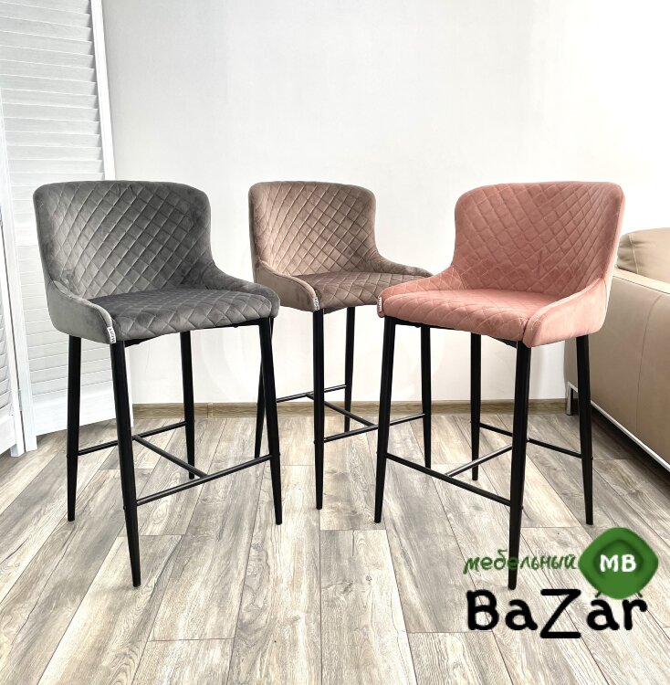 Полубарный стул ARTEMIS BLUVEL-52 PINK (H=65cm), велюр