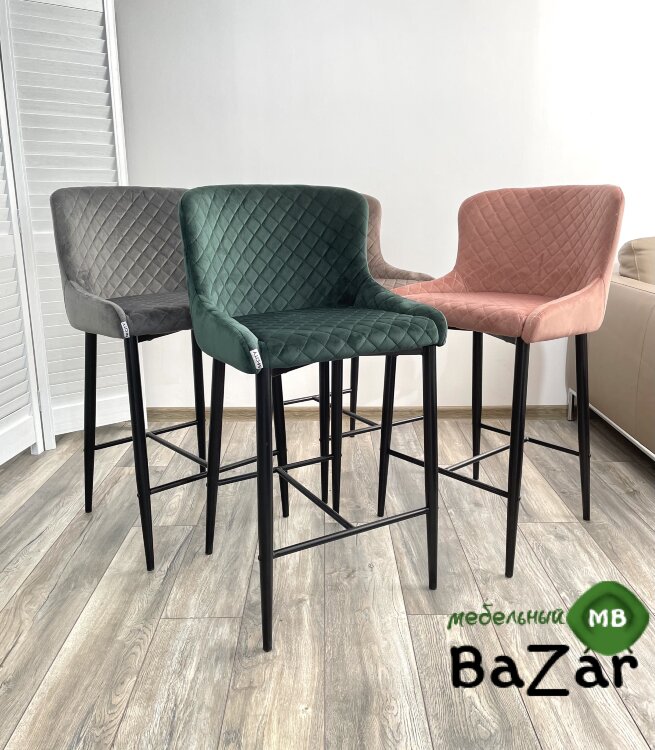 Полубарный стул ARTEMIS BLUVEL-78 GREEN (H=65cm), велюр