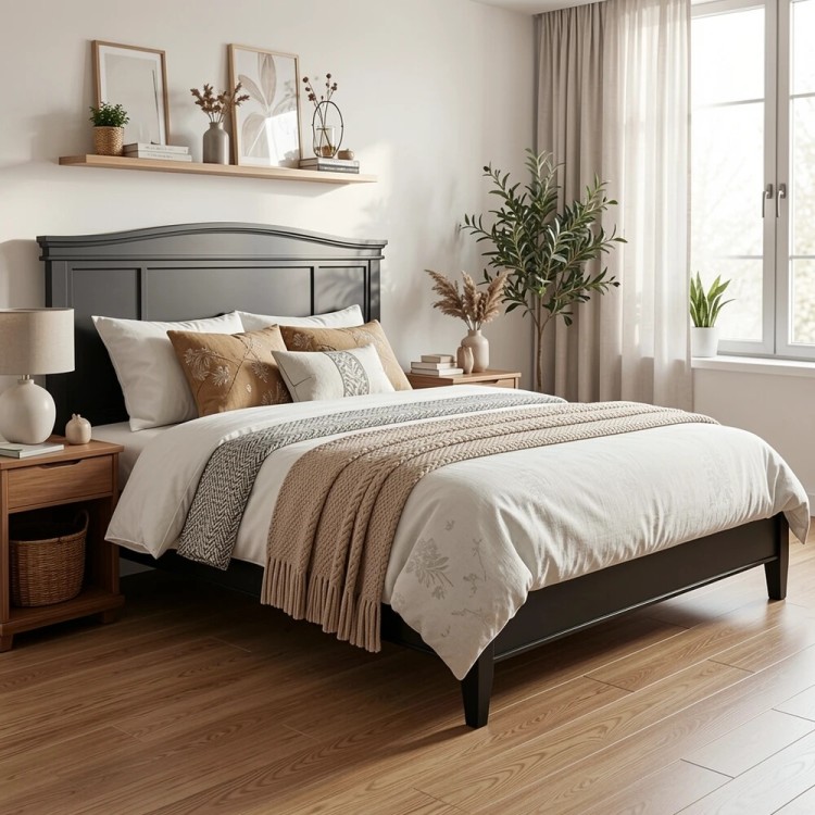 Кровать с жесткой спинкой М206BL черная 1600х2000