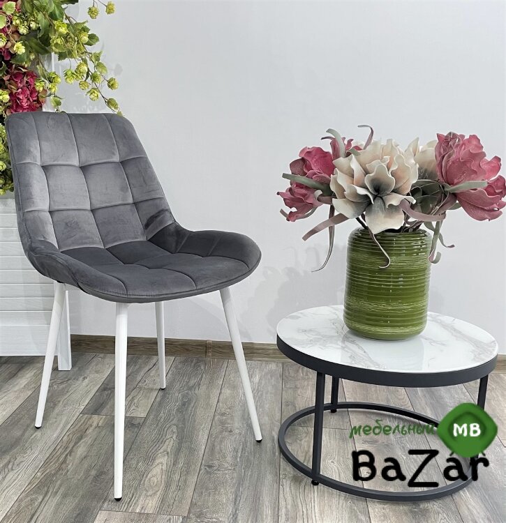 Стул ХОФМАН, цвет темно-серый #H15, велюр / белый каркас Стул ХОФМАН, цвет темно-серый #H15, велюр / белый каркас