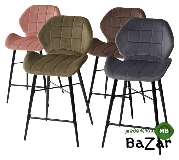 Полубарный стул MARCEL BLUVEL-14 GREY (H=65cm), велюр