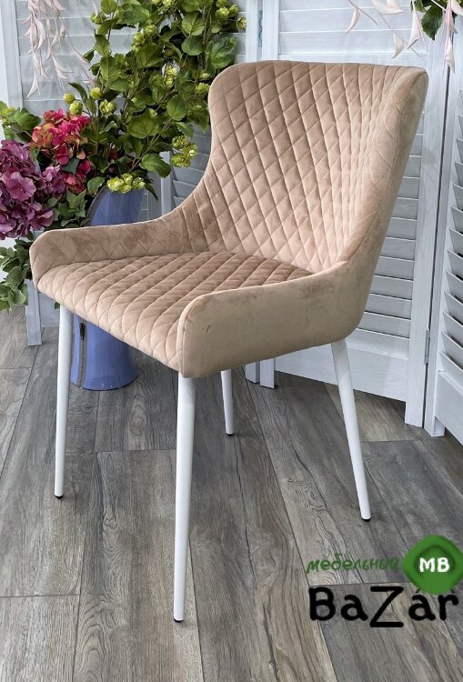 Стул САЛЬЕРИ, цвет бежевый #C03, велюр / белый каркас