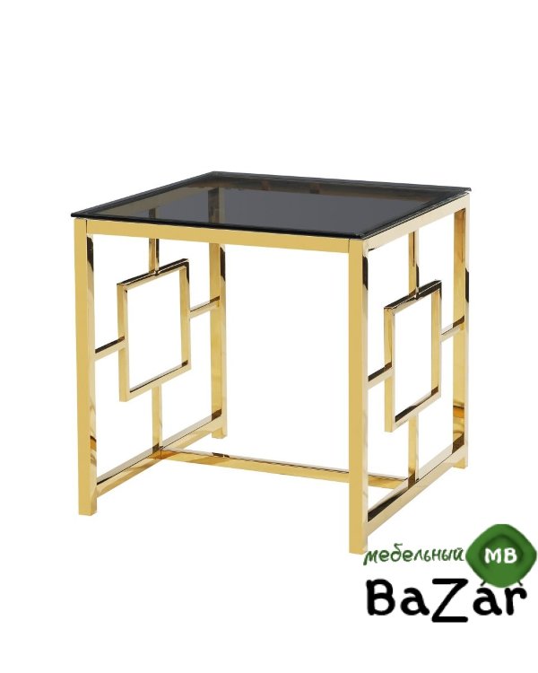 Журнальный столик БРУКЛИН, стекло smoke, сталь золото