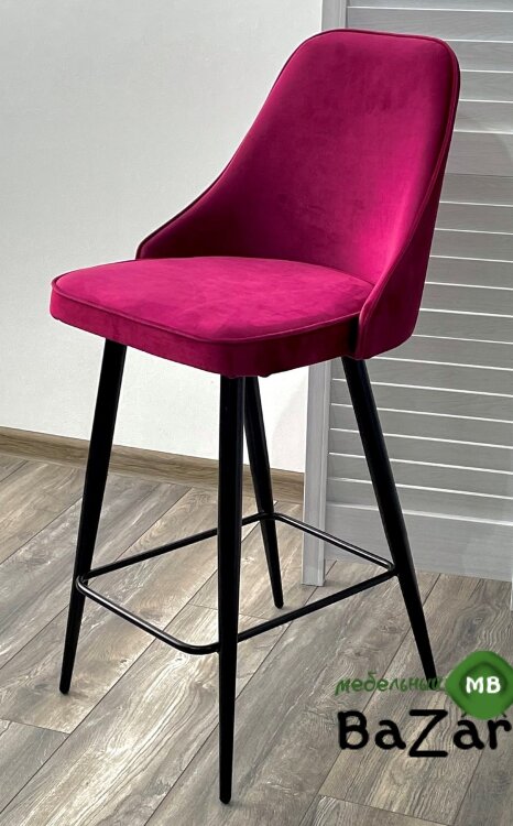 Полубарный стул NEPAL-PB ВИННЫЙ #16, велюр/ черный каркас (H=68cm)