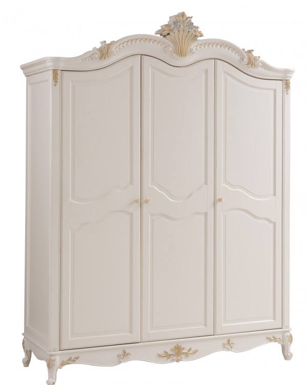 MK-5014-WG. Шкаф 3-х дверный "Shantal" (176х66х231 см), 3-D WARDROBE,  цвет: Белый с золотом