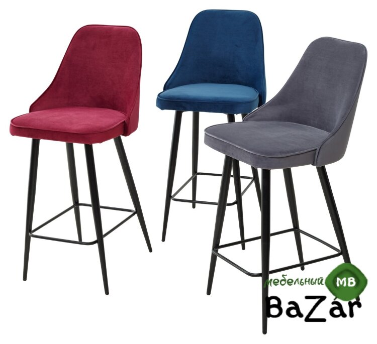 Полубарный стул NEPAL-PB СИНИЙ #29, велюр/ черный каркас (H=68cm)