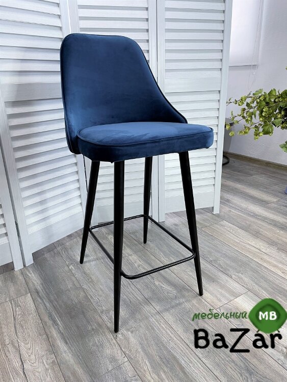 Полубарный стул NEPAL-PB СИНИЙ #29, велюр/ черный каркас (H=68cm)