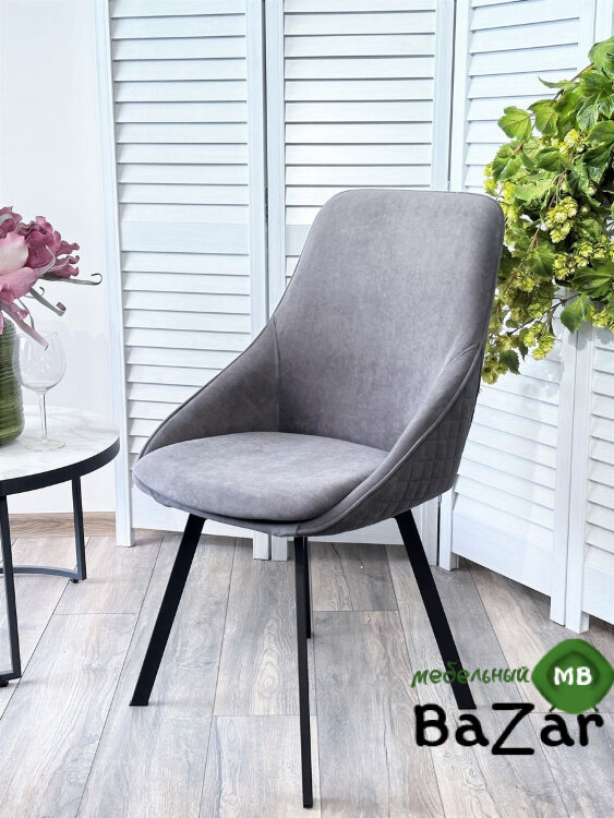 Стул CASA, 360 град. поворот. B28 Темно-серый, велюр / черный каркас Стул CASA, 360 град. поворот. B28 Темно-серый, велюр / черный каркас