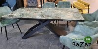 Стол LIVORNO 180 KL-170 MALACHITE, итальянская керамика/ черный каркас
