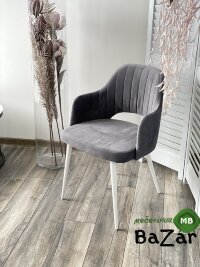 Стул FANTINE-LA СЕРЫЙ #27, велюр/ белый каркас