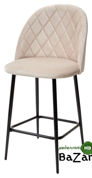 Полубарный стул НИРВАНА, цвет светло-бежевый B-02, велюр / черный каркас H=63cm