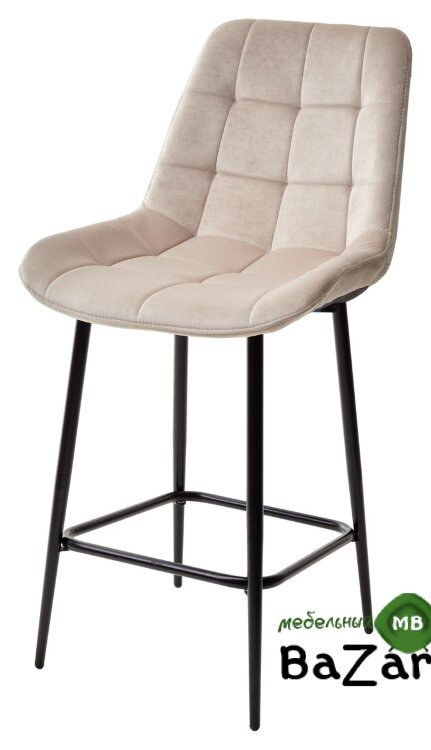 Полубарный стул ХОФМАН, цвет светло-бежевый B-02, велюр / черный каркас H=63cm