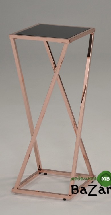 MK-2382-L-RG. Подставка для цветов с чёрной стек.столешницей БОЛЬШАЯ (30х30х75h см) цвет ножек: Розовое золото