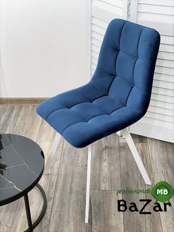 Стул CHILLI-Q SQUARE синий #29, велюр / белый каркас