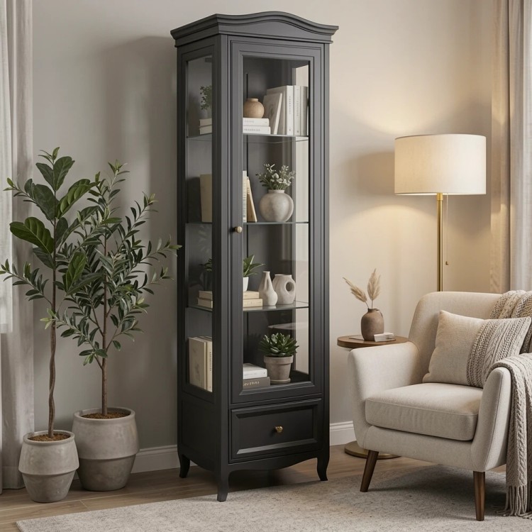 Витрина правая с зеркалом М601R/BL черная Витрина правая с зеркалом М601R/BL черная
