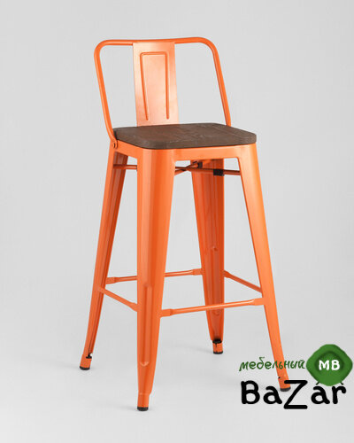 Стул полубарный TOLIX WOOD со спинкой оранжевый глянцевый