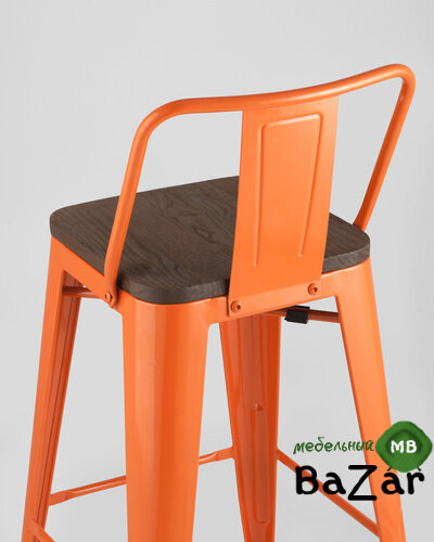Стул полубарный TOLIX WOOD со спинкой оранжевый глянцевый