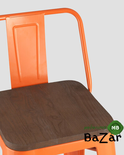 Стул полубарный TOLIX WOOD со спинкой оранжевый глянцевый