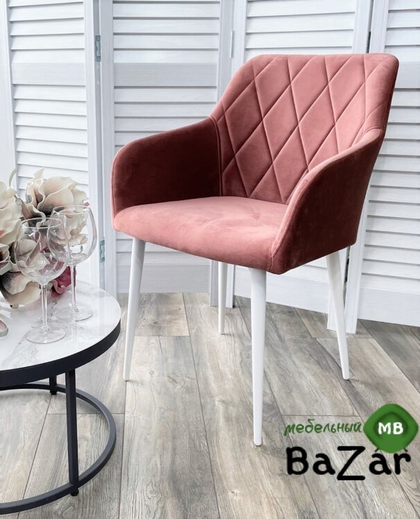 Стул BRANDY-X РОЗОВЫЙ #15, велюр/ белый каркас