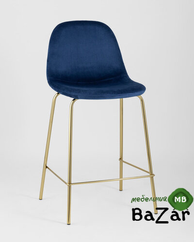 Стул полубарный Валенсия велюр синий золотые ножки
