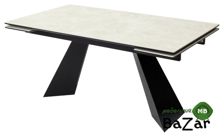 Стол Купер 160 Бежевый мрамор матовый, керамика / черный каркас