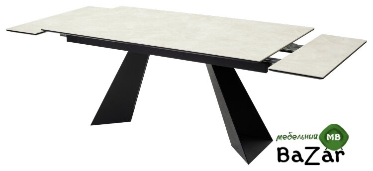 Стол Купер 160 Бежевый мрамор матовый, керамика / черный каркас