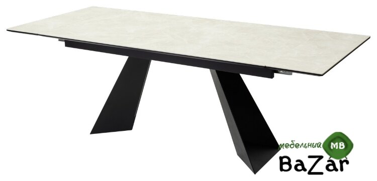 Стол Купер 160 Бежевый мрамор матовый, керамика / черный каркас