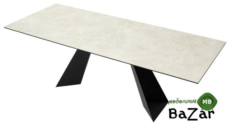 Стол Купер 160 Бежевый мрамор матовый, керамика / черный каркас