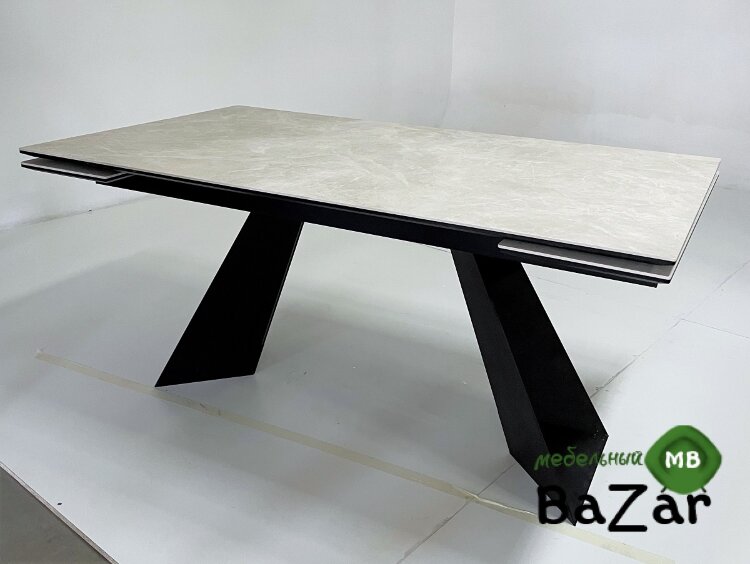 Стол Купер 160 Бежевый мрамор матовый, керамика / черный каркас