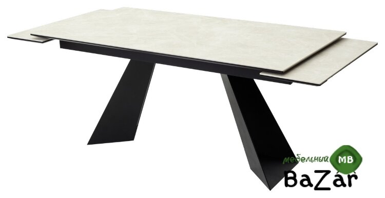 Стол Купер 160 Бежевый мрамор матовый, керамика / черный каркас