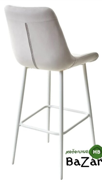 Барный стул ХОФМАН, цвет H-09 Светло-серый, велюр / белый каркас