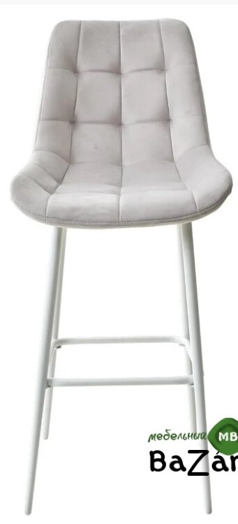 Барный стул ХОФМАН, цвет H-09 Светло-серый, велюр / белый каркас