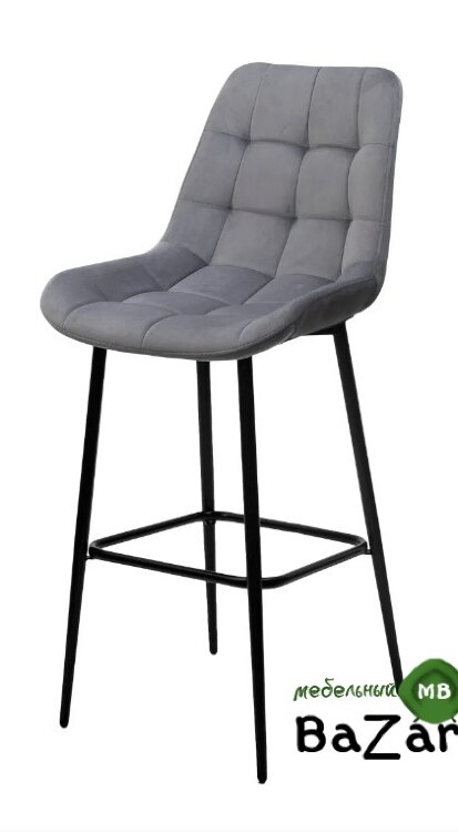 Барный стул ХОФМАН, цвет H-14 Серый, велюр / черный каркас