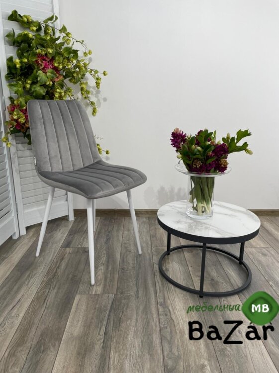 Стул DUBLIN G108-13 серебристо-серый, велюр / белый каркас