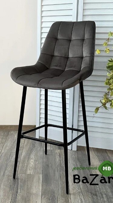 Барный стул ХОФМАН, цвет H-18 Графитовый, велюр / черный каркас