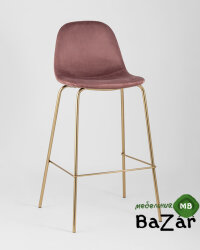 Стул барный Валенсия велюр пыльно-розовый золотые ножки