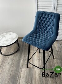 Полубарный стул Поль синий #29, велюр / черный каркас (H=66cm)
