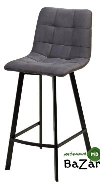 Полубарный стул CHILLI-QB SQUARE серый #27, велюр / черный каркас