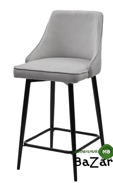 Полубарный стул ПАРКЕР H-09 Светло-серый, велюр / черный каркас, поворот.360 град.