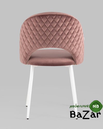 Стул Меган велюр с ромбами пыльно-розовый белые ножки Стул Меган велюр с ромбами пыльно-розовый белые ножки