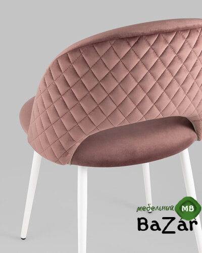 Стул Меган велюр с ромбами пыльно-розовый белые ножки Стул Меган велюр с ромбами пыльно-розовый белые ножки