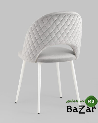 Стул Меган велюр с ромбами светло-серый белые ножки Стул Меган велюр с ромбами светло-серый белые ножки